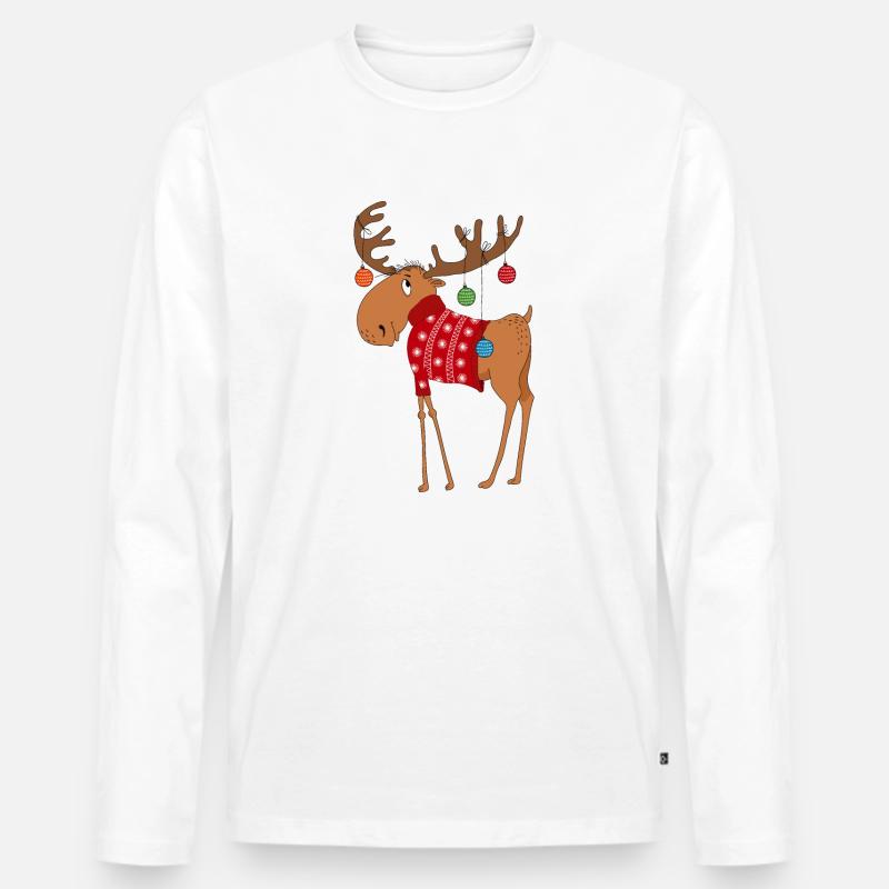 Elch im Pullover - Männer Premium Bio Langarmshirt - Weiß
