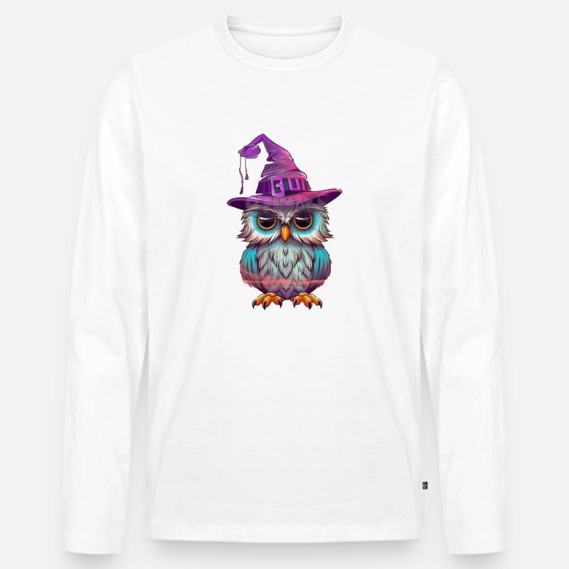 Eulen-Hexe mit Hut - Männer Premium Bio Langarmshirt - Weiß