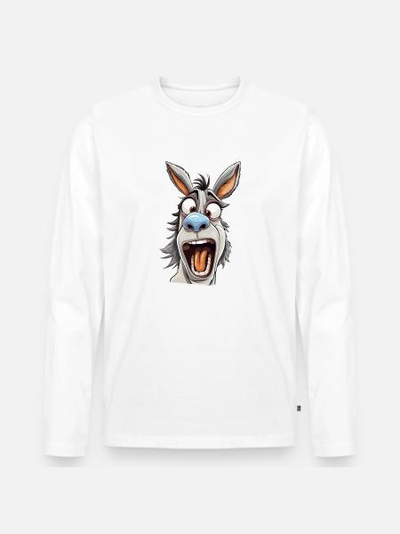 Crazy Esel - verrückter cooler Esel - Männer Premium Bio Langarmshirt - Weiß