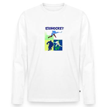 Eishockey, Hockey, Graffi, bunt, stencil - Männer Premium Bio Langarmshirt - Weiß - Vorne - Nico (187cm)