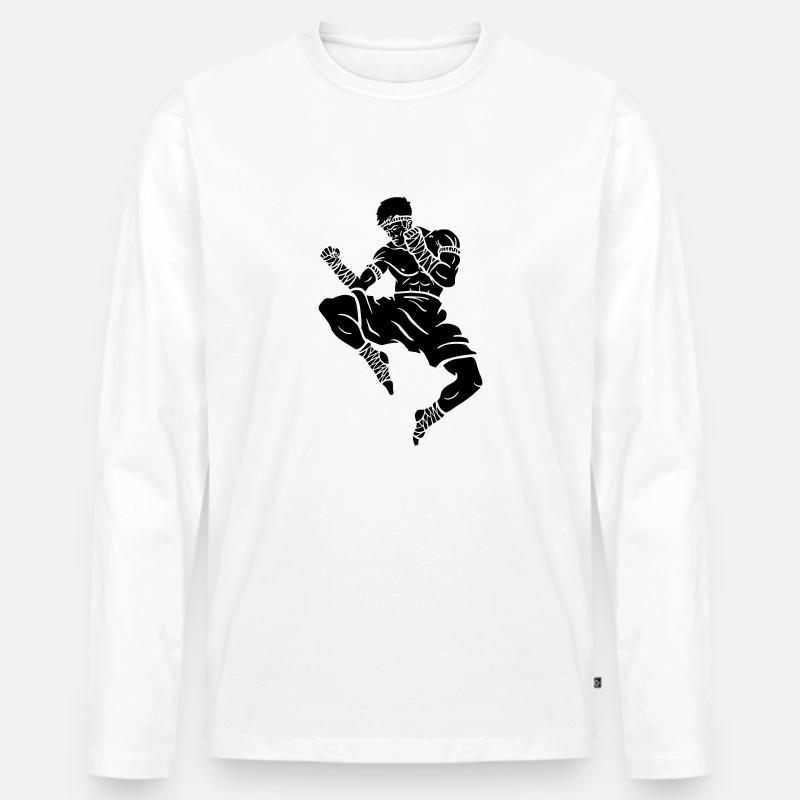 Flying Knee (a) - Männer Premium Bio Langarmshirt - Weiß