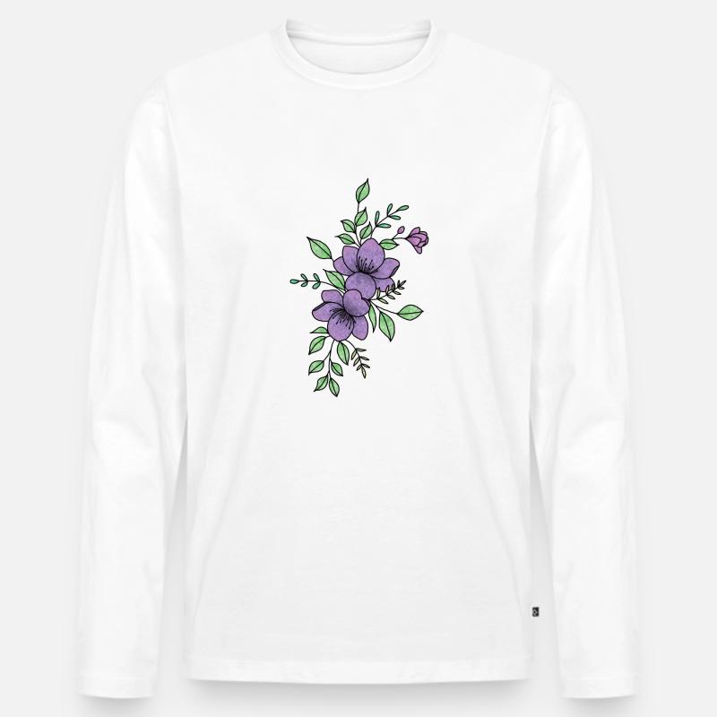 Lila Blume - Männer Premium Bio Langarmshirt - Weiß