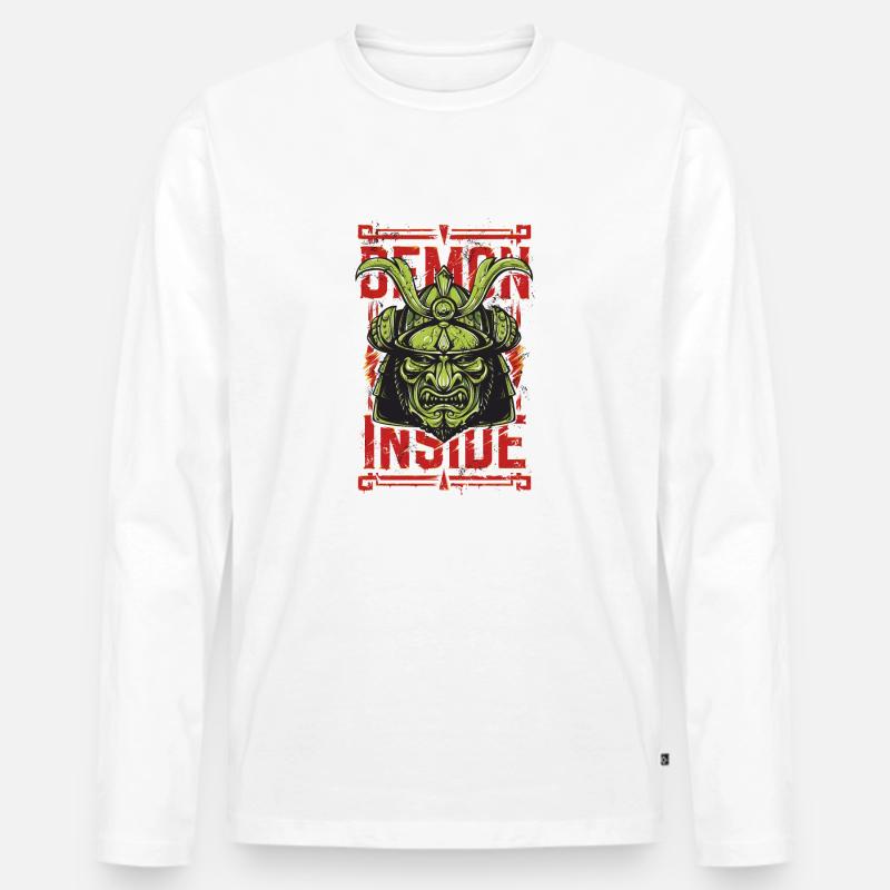 Samurai Demon Inside - Männer Premium Bio Langarmshirt - Weiß