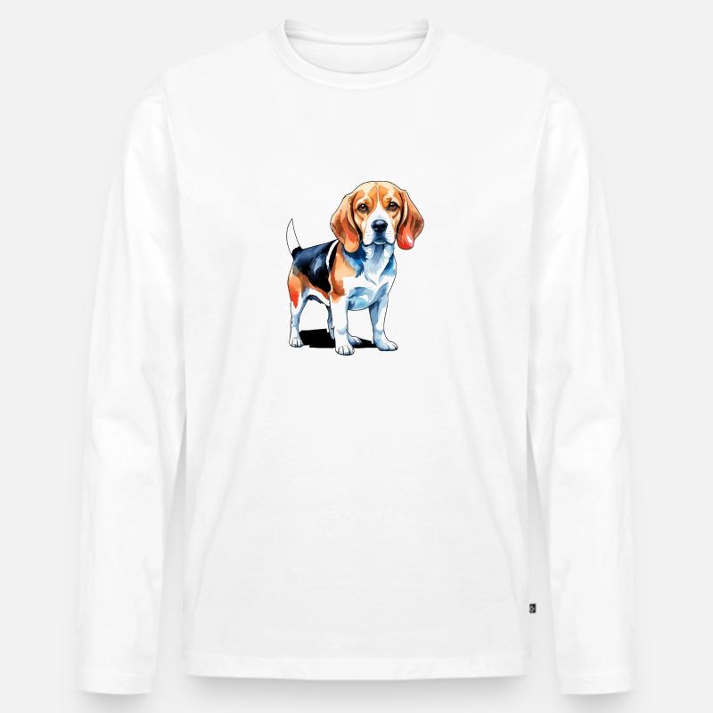 Beagle Wasserfarben - Männer Premium Bio Langarmshirt - Weiß