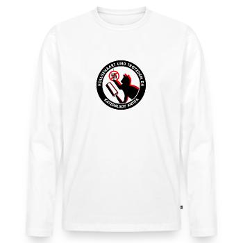 Vollgehaart und trotzdem da: KATZENLADY ANTIFA - Männer Premium Bio Langarmshirt - Weiß - Vorne - Nico (187cm)