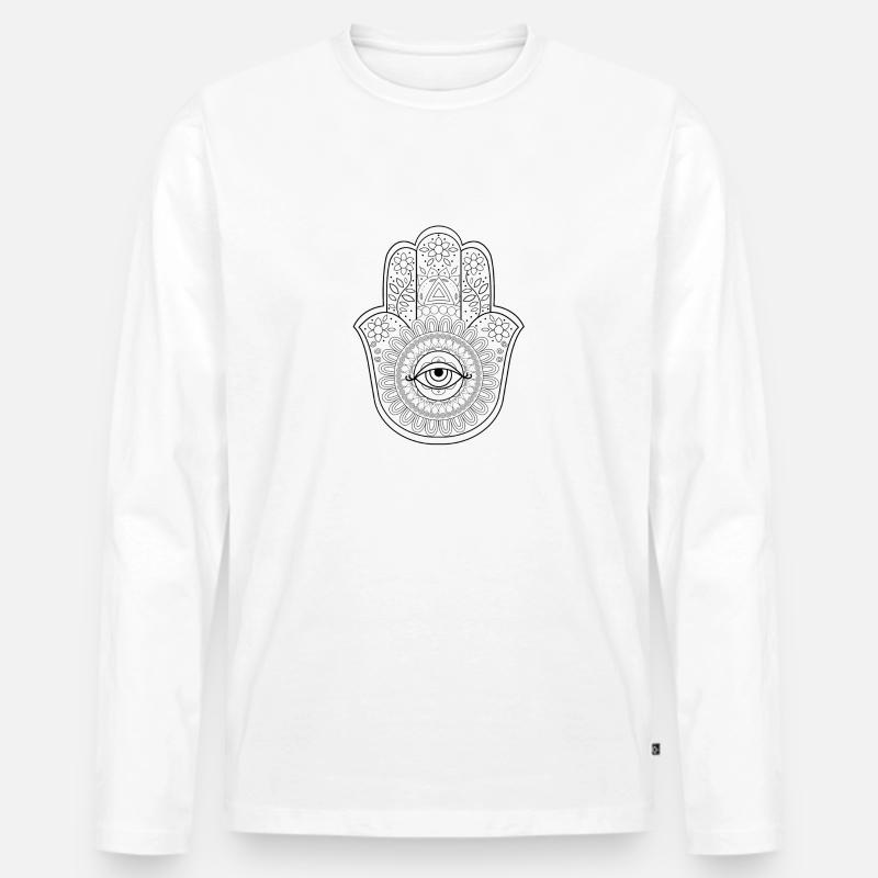 Hamsa Mandala - Männer Premium Bio Langarmshirt - Weiß