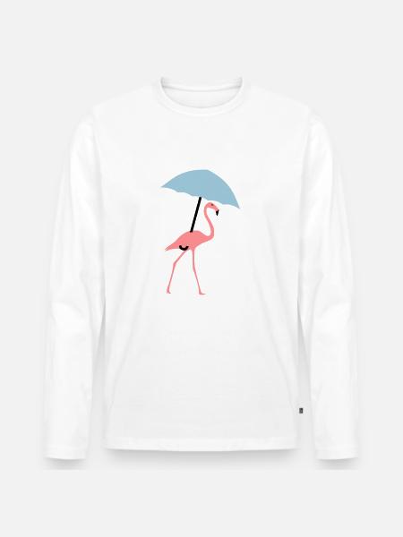 Flamingo mit Regenschirm oder Sonnenschirm - Männer Premium Bio Langarmshirt - Weiß