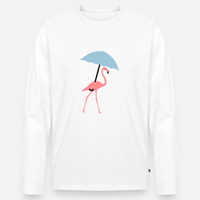 Flamingo mit Regenschirm oder Sonnenschirm - Männer Premium Bio Langarmshirt - Weiß