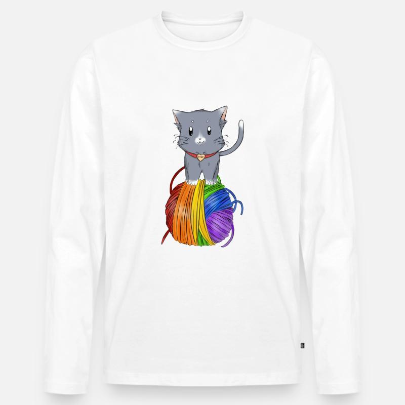 Katze Regenbogen,Gay Katzen - Männer Premium Bio Langarmshirt - Weiß