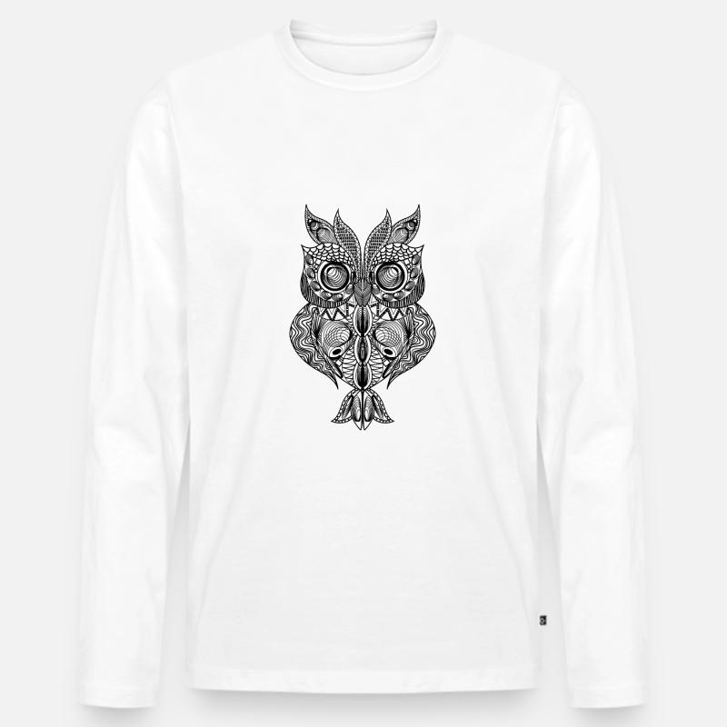 Eule-Design im Mandala-Stil - Männer Premium Bio Langarmshirt - Weiß