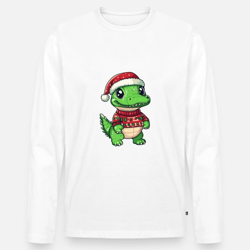 Alligator Weihnachten Comic - Männer Premium Bio Langarmshirt - Weiß