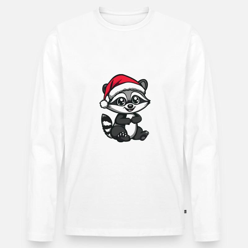 Waschbär Weihnachten Niedlich - Männer Premium Bio Langarmshirt - Weiß