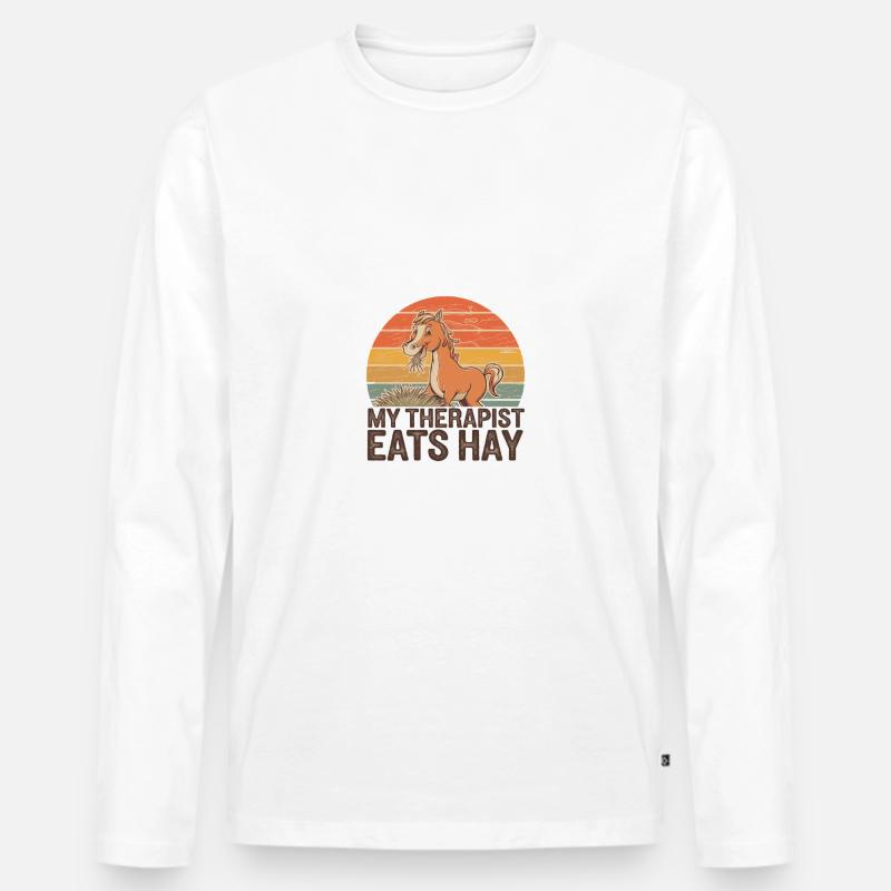 My Therapist Eats Hay - Männer Premium Bio Langarmshirt - Weiß