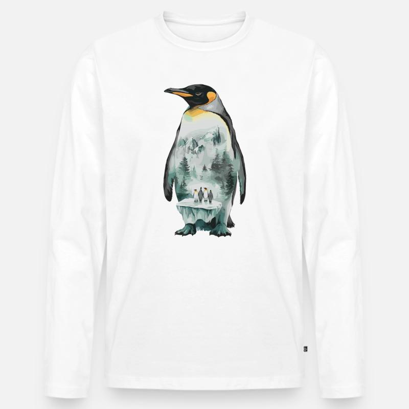 Pinguin Mit Landschaftsmotiv - Männer Premium Bio Langarmshirt - Weiß