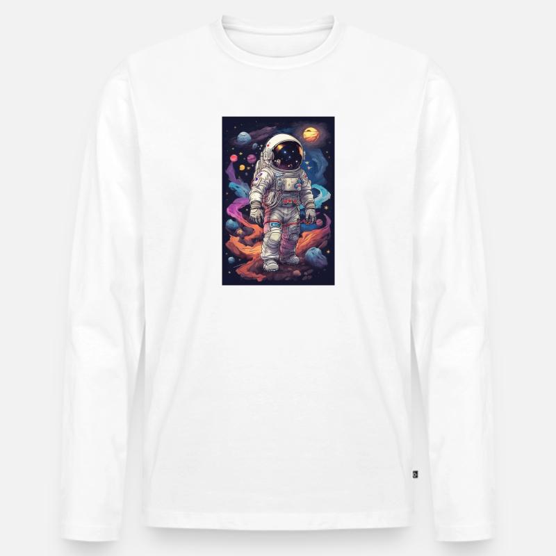 retro illustrations austronaut space - Männer Premium Bio Langarmshirt - Weiß