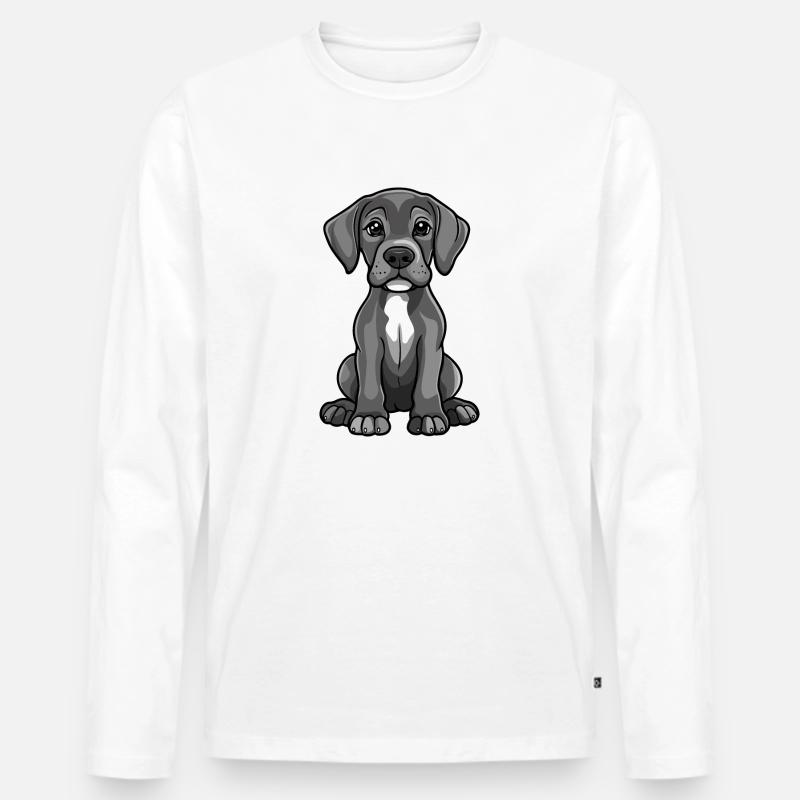 Great Dane Hund Comic Niedlich - Männer Premium Bio Langarmshirt - Weiß