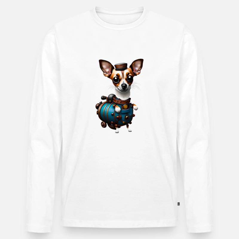 Steampunk Chihuahua - Männer Premium Bio Langarmshirt - Weiß