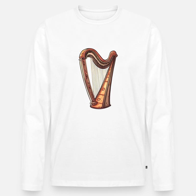 Harfe im Comic Stil - Männer Premium Bio Langarmshirt - Weiß