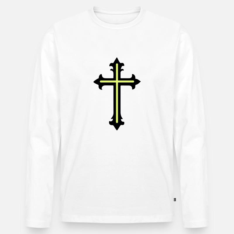 Kreuz Symbol Linie - Männer Premium Bio Langarmshirt - Weiß