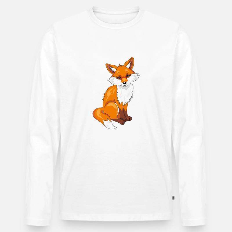 Sitzender süßer, schüchterner Fuchs - Männer Premium Bio Langarmshirt - Weiß
