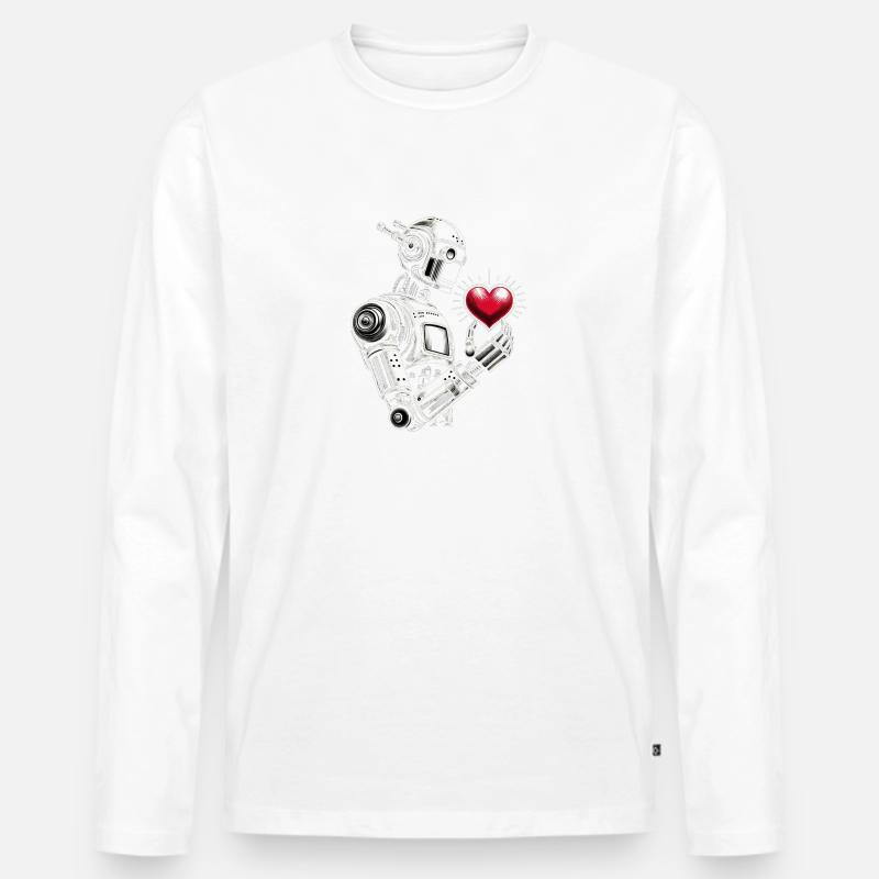 Roboter mit Herz - Männer Premium Bio Langarmshirt - Weiß