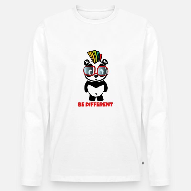 Be Different - Crazy Pandabear - Männer Premium Bio Langarmshirt - Weiß
