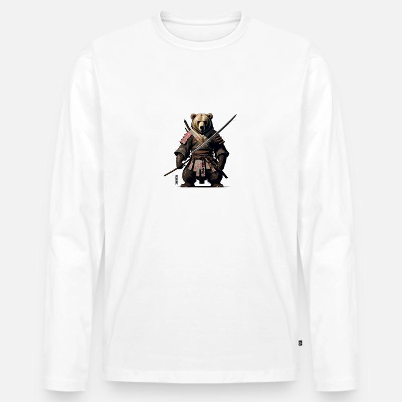The Ninja Bear - Männer Premium Bio Langarmshirt - Weiß