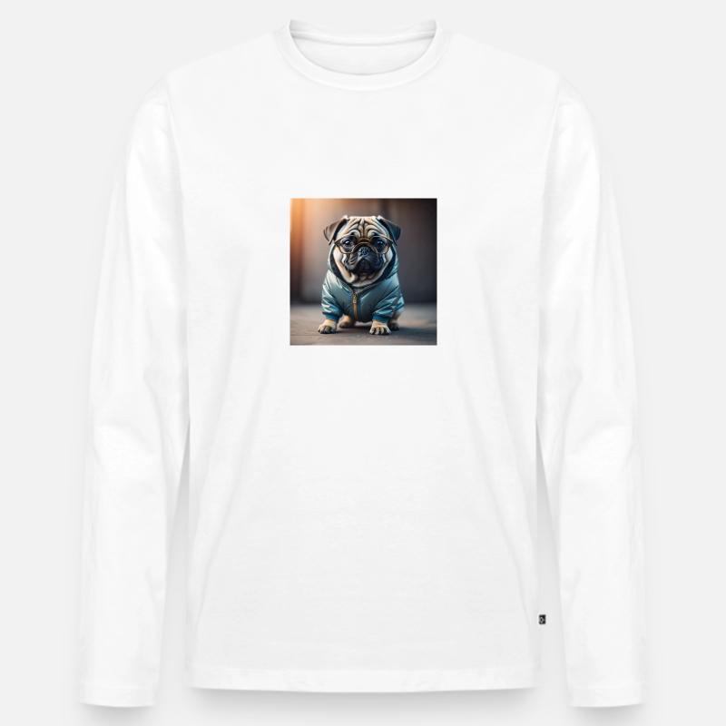 Rock Pug 2 - Männer Premium Bio Langarmshirt - Weiß