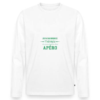 Thérapie apéro - T-shirt manches longues Premium bio Homme - blanc - Devant - Nico (187cm)
