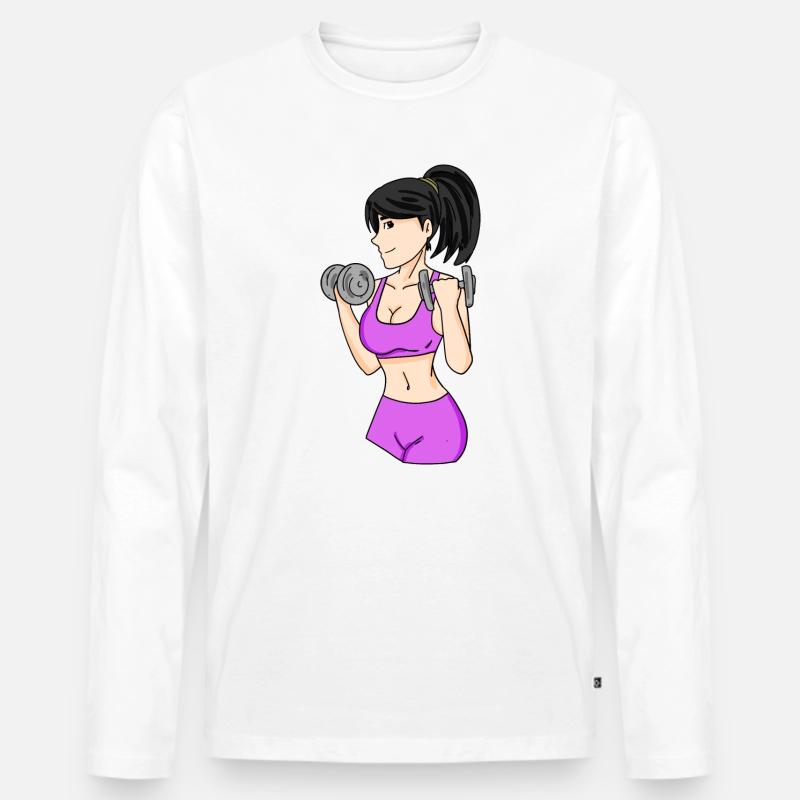 Mädchen mit Hanteln - Männer Premium Bio Langarmshirt - Weiß