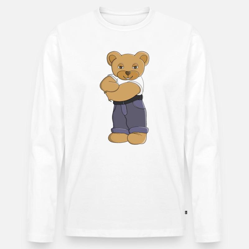 Teddybär mit verschränkten Armen - Männer Premium Bio Langarmshirt - Weiß