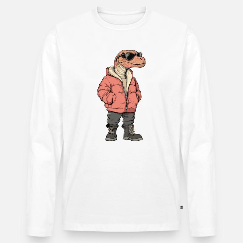 Dinosaurier brontosaurus Cool Winter - Männer Premium Bio Langarmshirt - Weiß