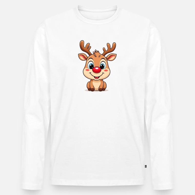 Rudolph Rentier Cartoon Weihnachtspullover - Männer Premium Bio Langarmshirt - Weiß