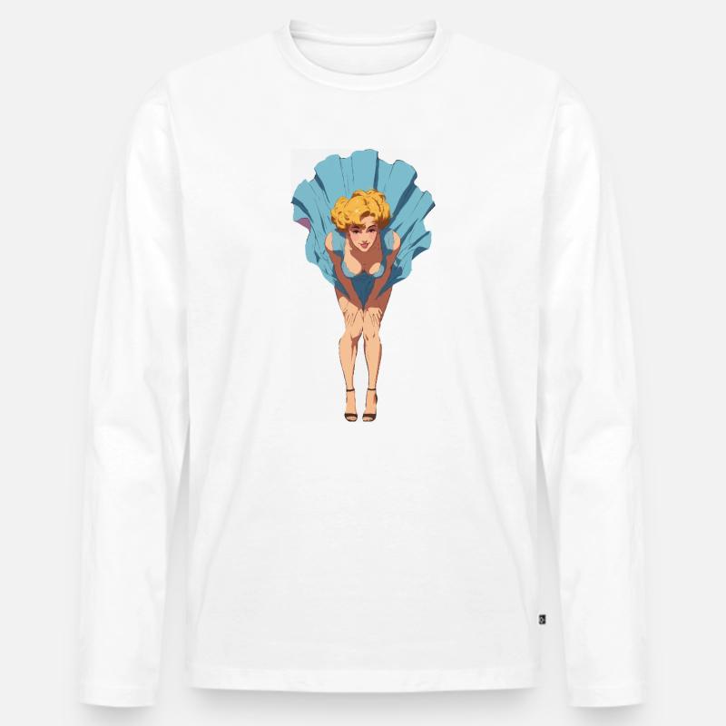 Pin-up-Mädchen mit aufblasendem Sommerkleid - Männer Premium Bio Langarmshirt - Weiß