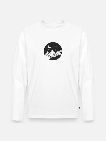 Bjerglogo, rundt logo, stjerneklar nat - Premium økologisk langærmet T-shirt til mænd - hvid