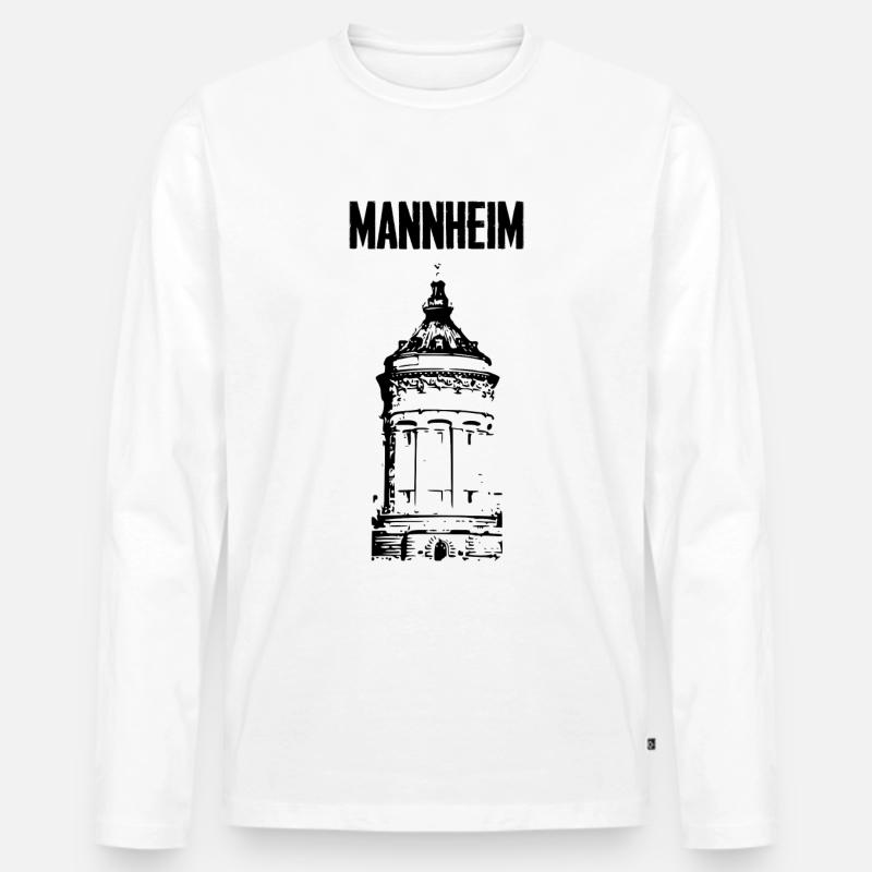 Mannheim Wasserturm Schwarz - Männer Premium Bio Langarmshirt - Weiß