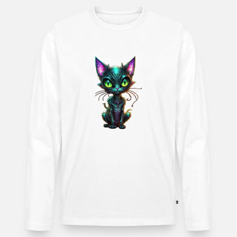 Alien Cat - Männer Premium Bio Langarmshirt - Weiß