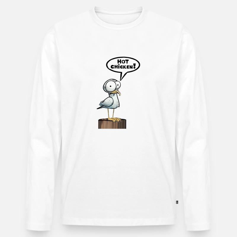Möwe Sprechblase Hot Chicken - Männer Premium Bio Langarmshirt - Weiß