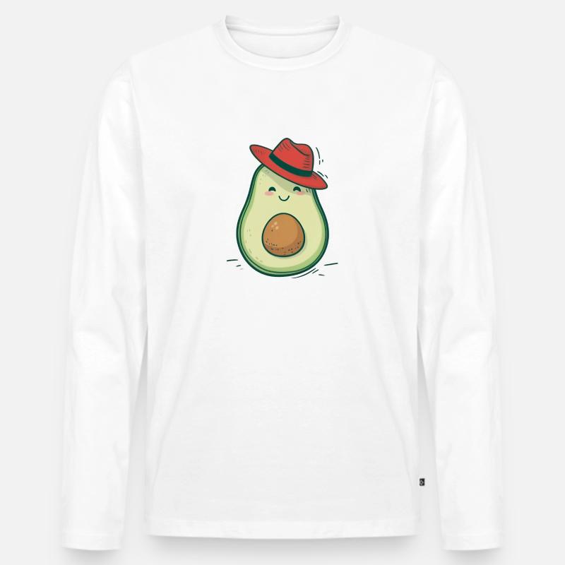 Glückliche Avocado mit Hut - Männer Premium Bio Langarmshirt - Weiß