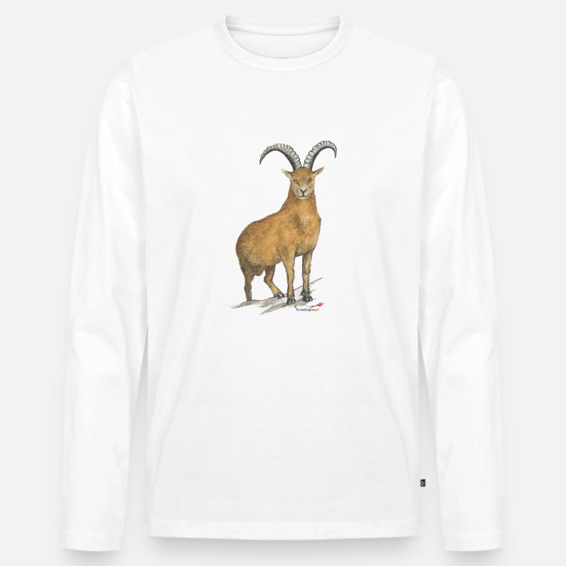 Steinbock - Männer Premium Bio Langarmshirt - Weiß