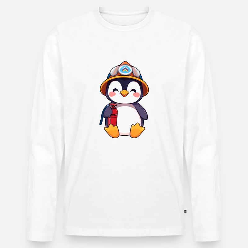 Vorbereiteter Pinguin-Brandschutz-Cartoon - Männer Premium Bio Langarmshirt - Weiß