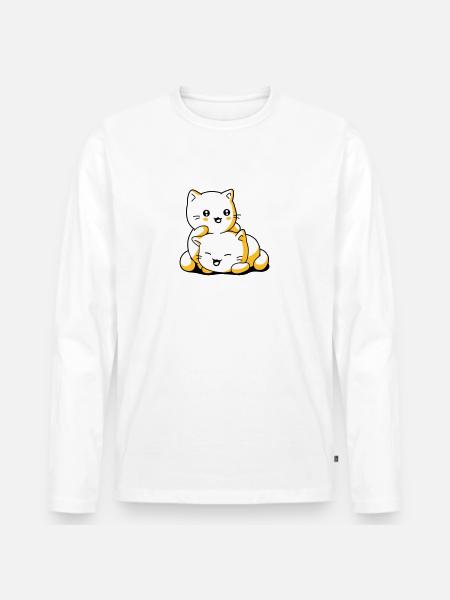 Katze Kätzchen Kawaii - Männer Premium Bio Langarmshirt - Weiß