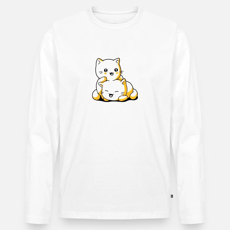 Katze Kätzchen Kawaii - Männer Premium Bio Langarmshirt - Weiß
