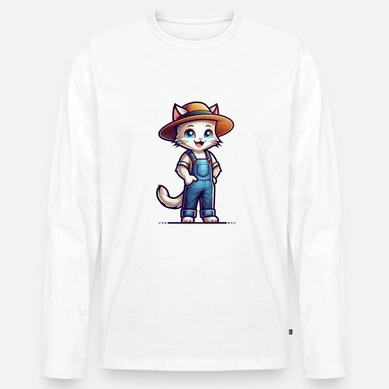 Cute Cat Farmer - Männer Premium Bio Langarmshirt - Weiß