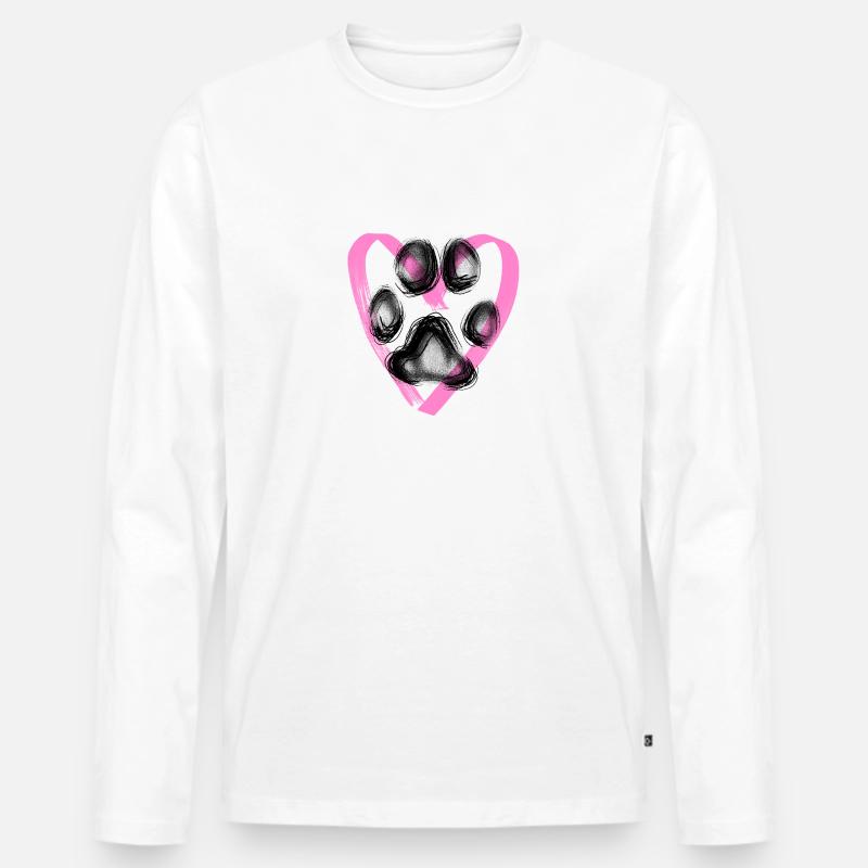 Pfotenabdruck mit Herz, pink - Männer Premium Bio Langarmshirt - Weiß