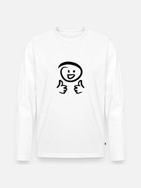 La faccia ride, mostra due pollici in su. Emoticon. - Maglia a manica lunga ecologica premium da uomo - bianco