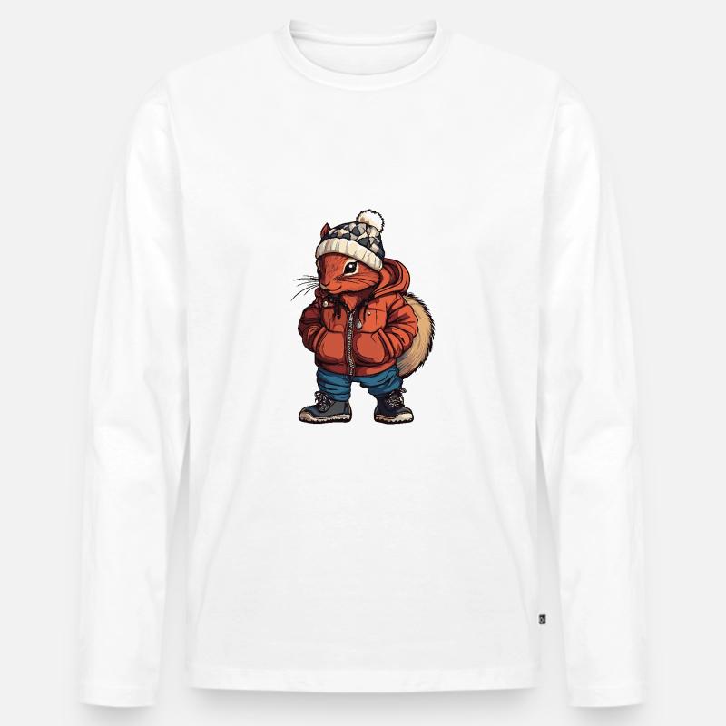 Eichhörnchen Lustig Winter - Männer Premium Bio Langarmshirt - Weiß