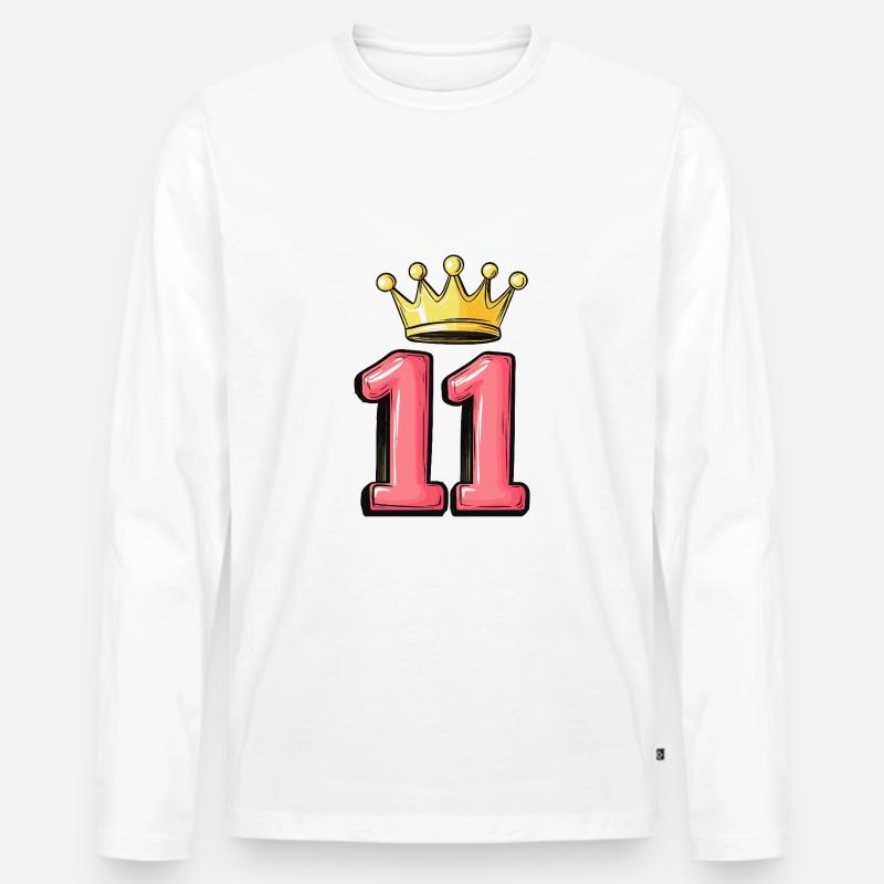 11 Zahl Krone - Männer Premium Bio Langarmshirt - Weiß