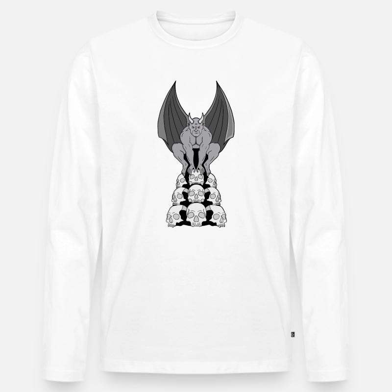 Gargoyle Dämon über Schädeln - Männer Premium Bio Langarmshirt - Weiß
