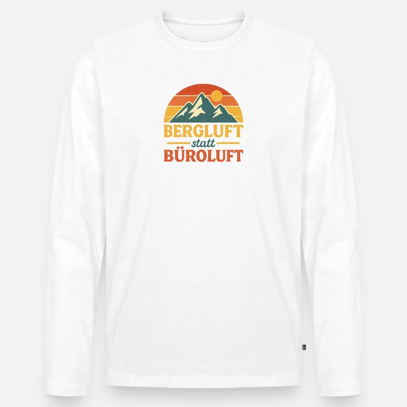 Bergluft statt Büroluft Retro Logo - Männer Premium Bio Langarmshirt - Weiß